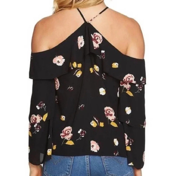 1. State Halter Neck Floral Tiered Top Black Size XS - Picture 10 of 11